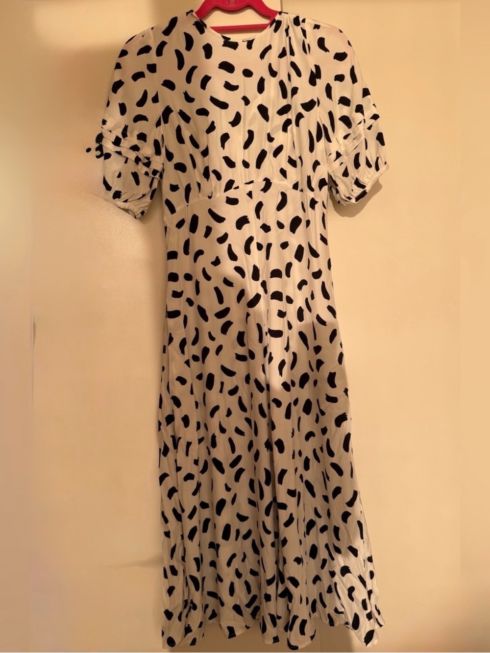 UniqloC White Black abstract Empire Balloon Puff Sleeve Midi SlipDress S NWT 30s - Picture 5 of 11